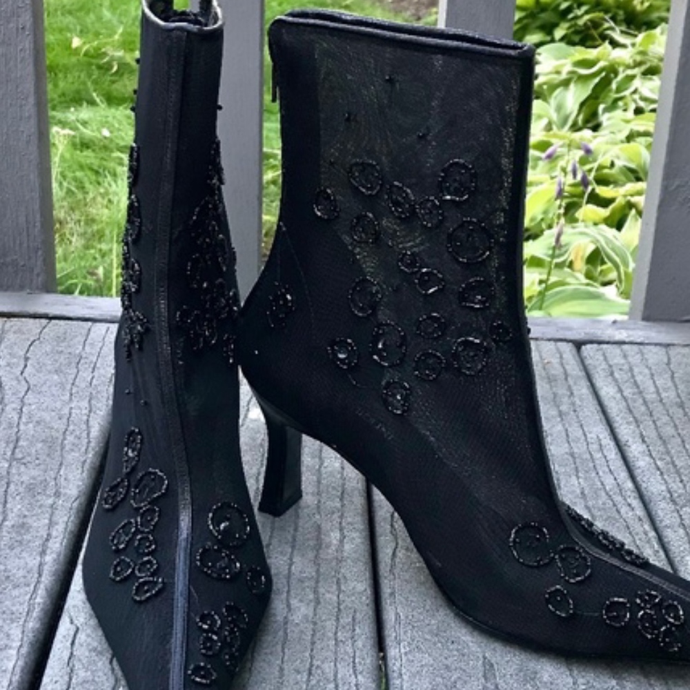 Enzo Anglioni Mesh Beaded Heeled Booties NIB